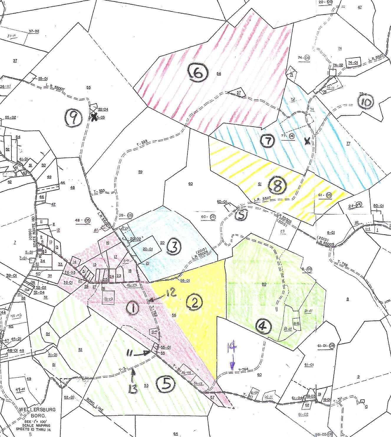Michael Korns, Sr. tracts 1 & 2, shown on 2008 plat map.