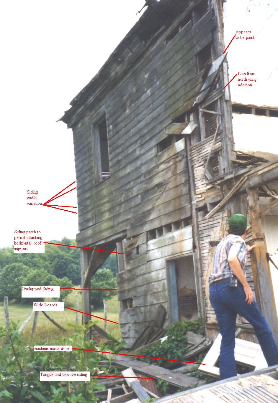 Rear of house on Michael Korns, Sr. farm, Somerset County, PA, showing presence of an addition, and showing several different widths of siding