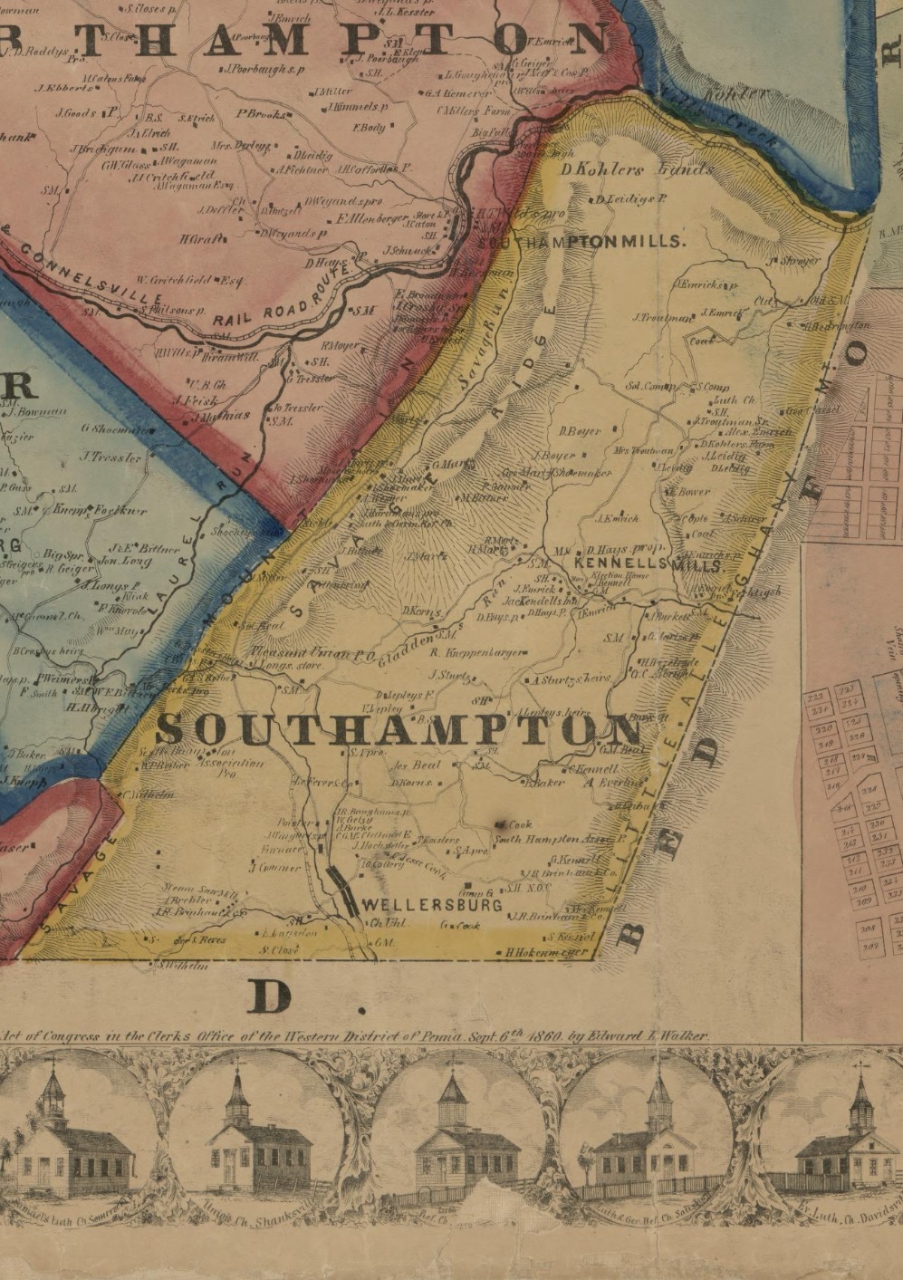 1860 map shows Southampton Township, PA.