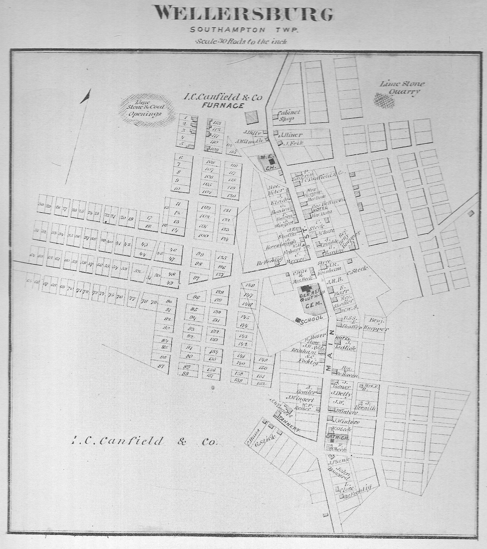 1876 Wellersburg map from Beers Atlas of Somerset County, PA