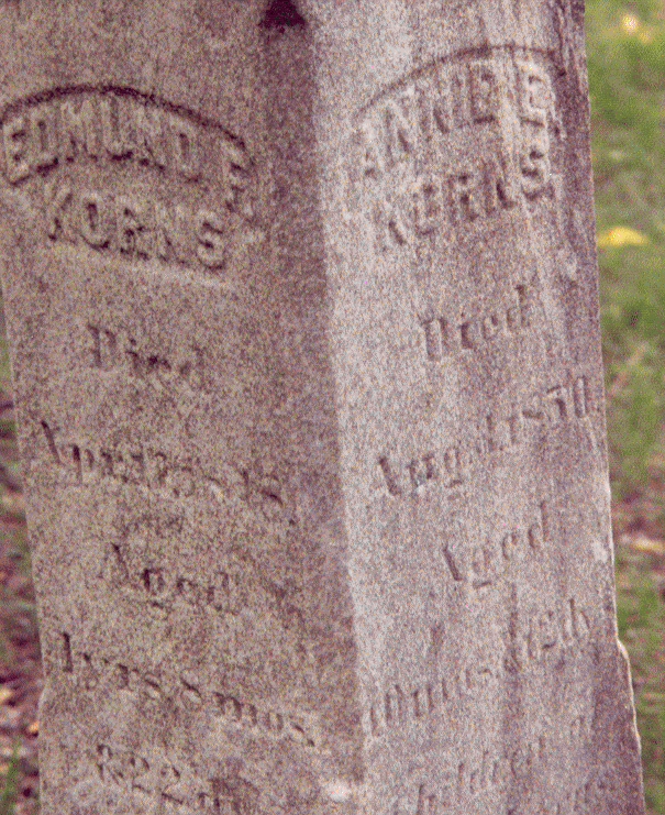 Photo of Korns stone in Rivers Cemetery, Somerset County, PA.