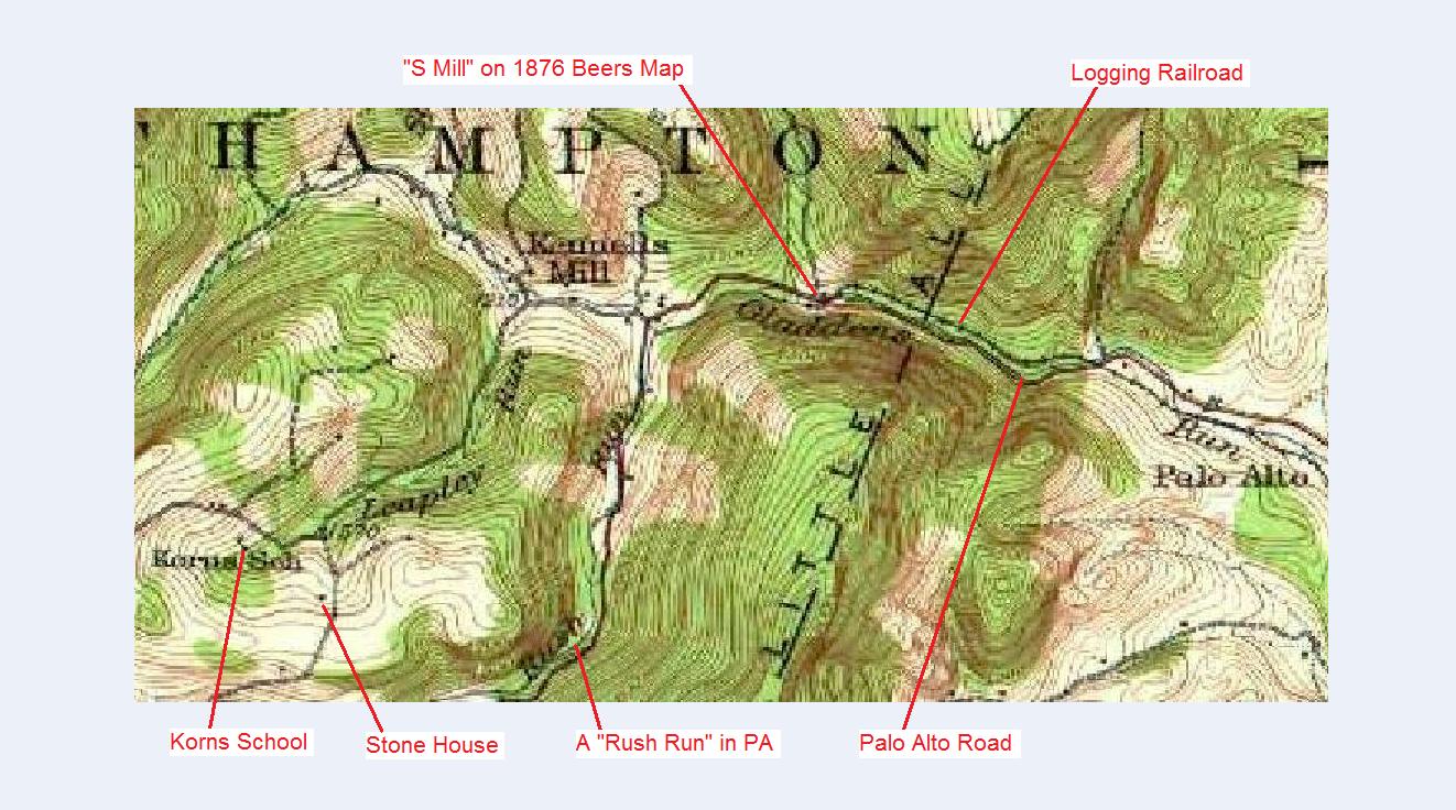 A map showing the old railroad near Kennells Mills, PA