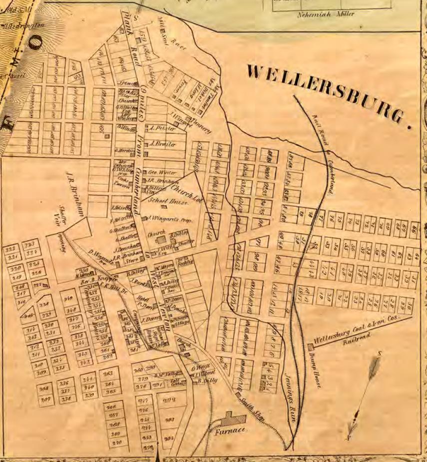 1860 map shows Wellersburg Iron Furnace and associated railroad