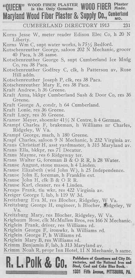 Korns in Cumberland Directory, page 231