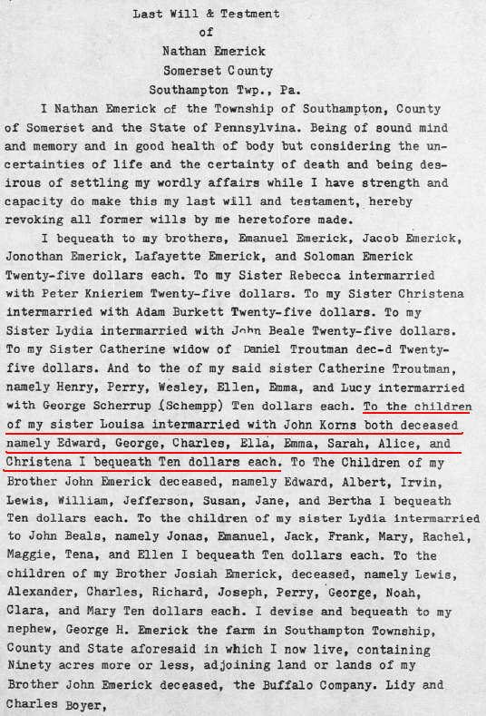 Nathan Emerick will, page 1