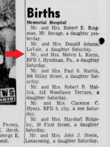 Lorna Korns birth announcement
