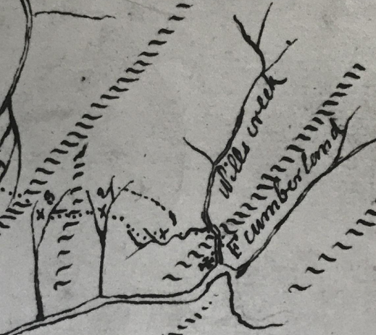 An excerpt from Gist's map of Braddock's expedition.