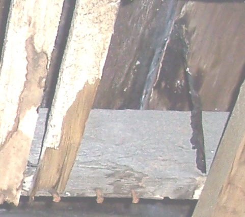 Living room ceiling lath nail detail, Korns farmhouse, Southampton Township, Somerset County.