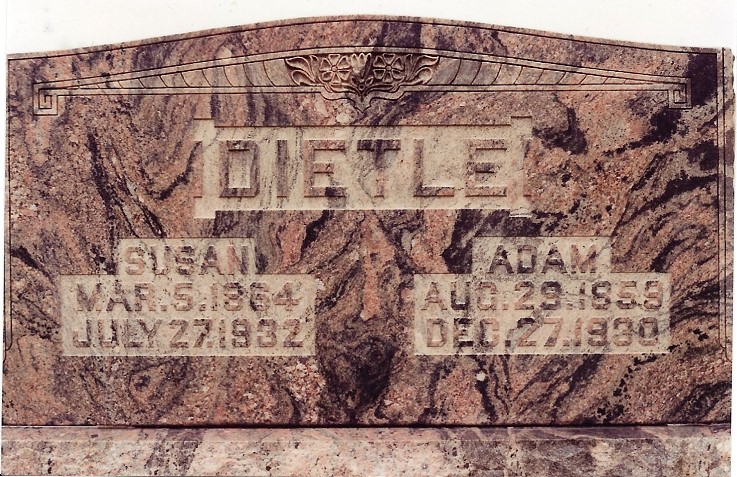 Color photograph of the tombstone of Adam and Susan Dietle of Greenville Township, Somerset County, Pennsylvania.