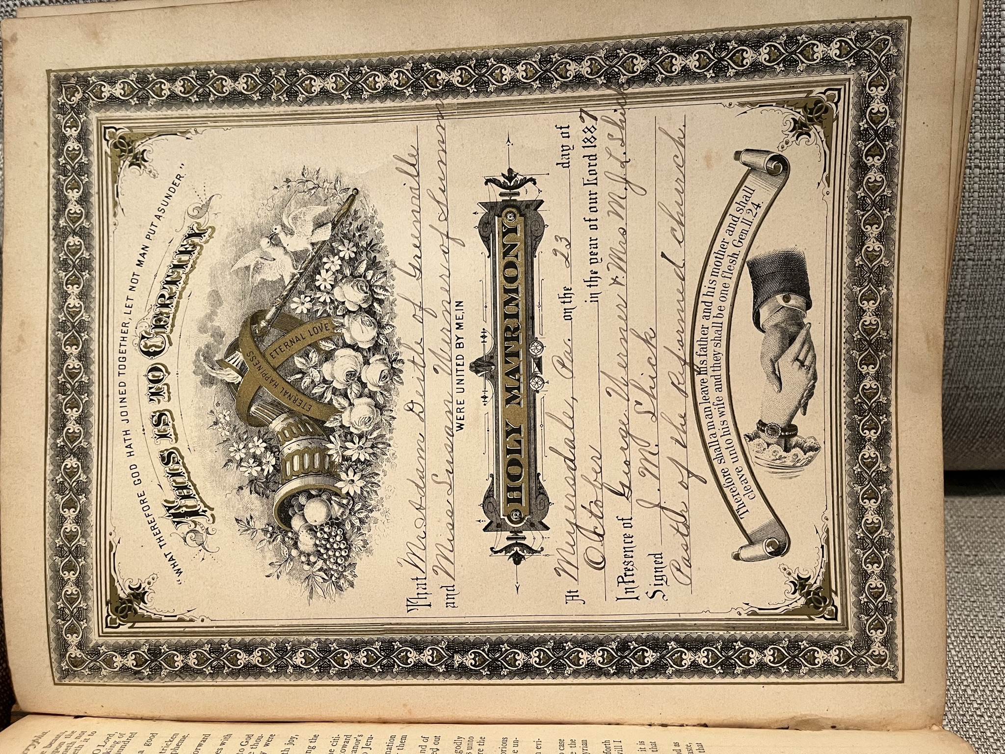 Adam and Susan (Werner) Dietle marriage certificate.