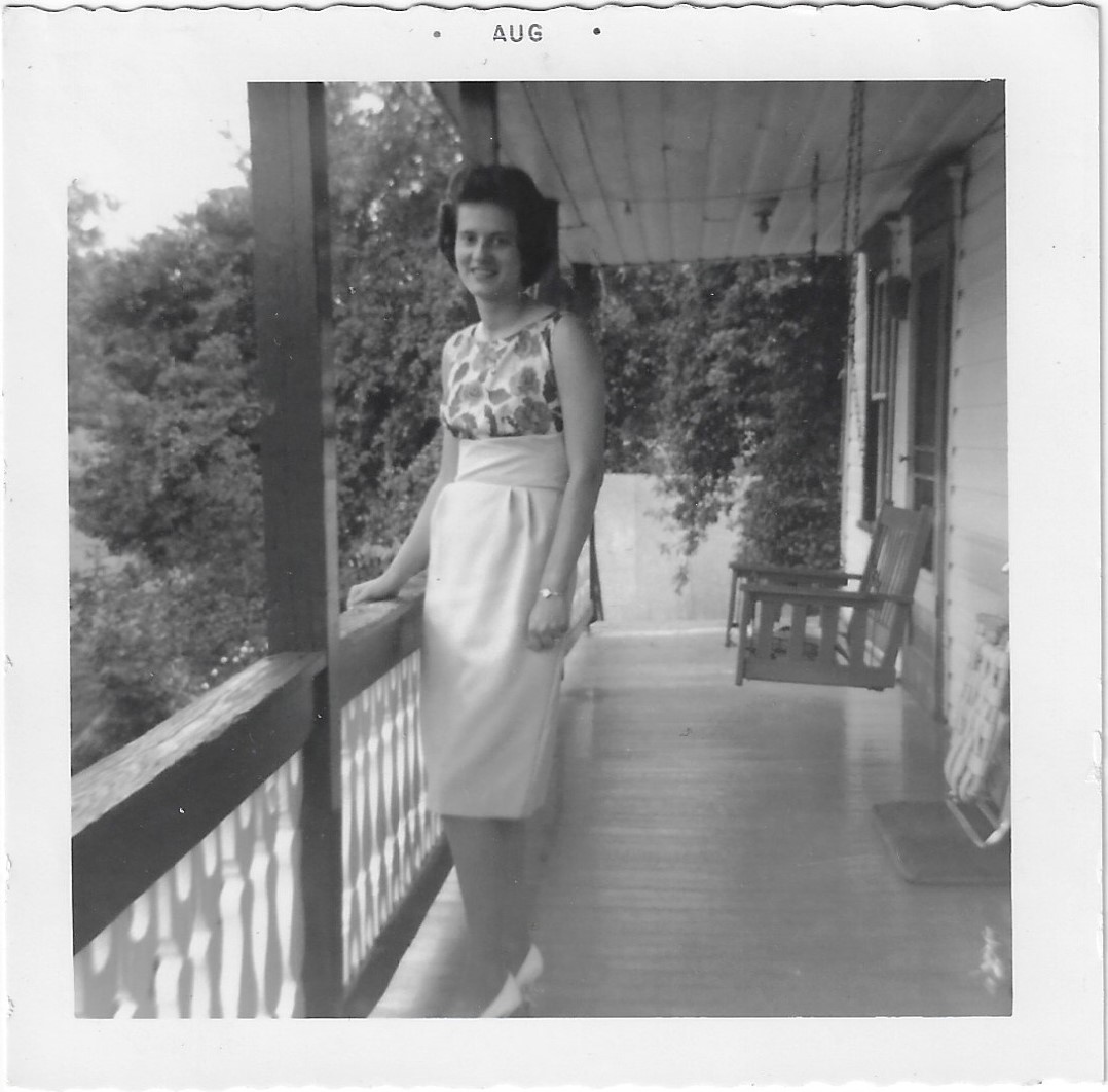 Margie on the porch of the Irvin H. Dietle farmhouse.
