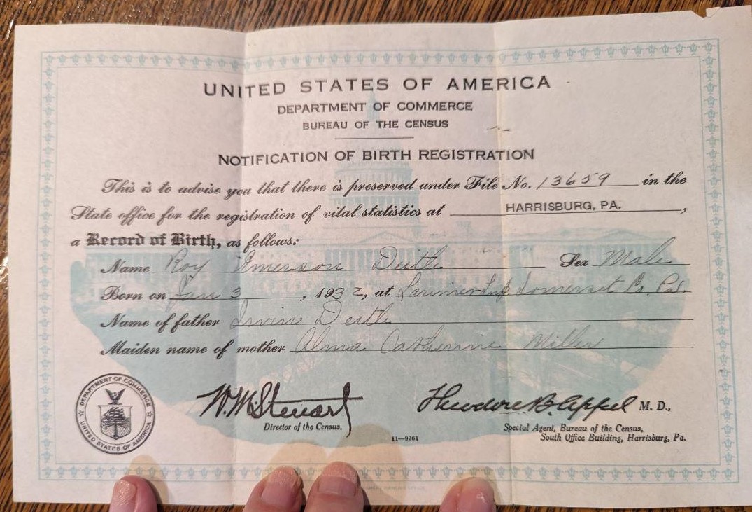 Roy Dietle Birth Certificate.