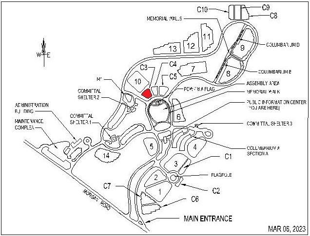 Identifying Section C3 of the cemetery.
