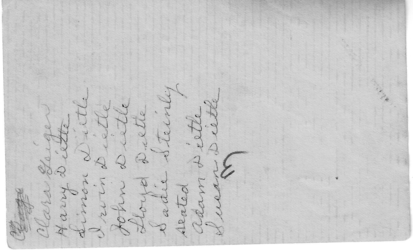 Back of the photo of the family of Adam and Susan Dietle
