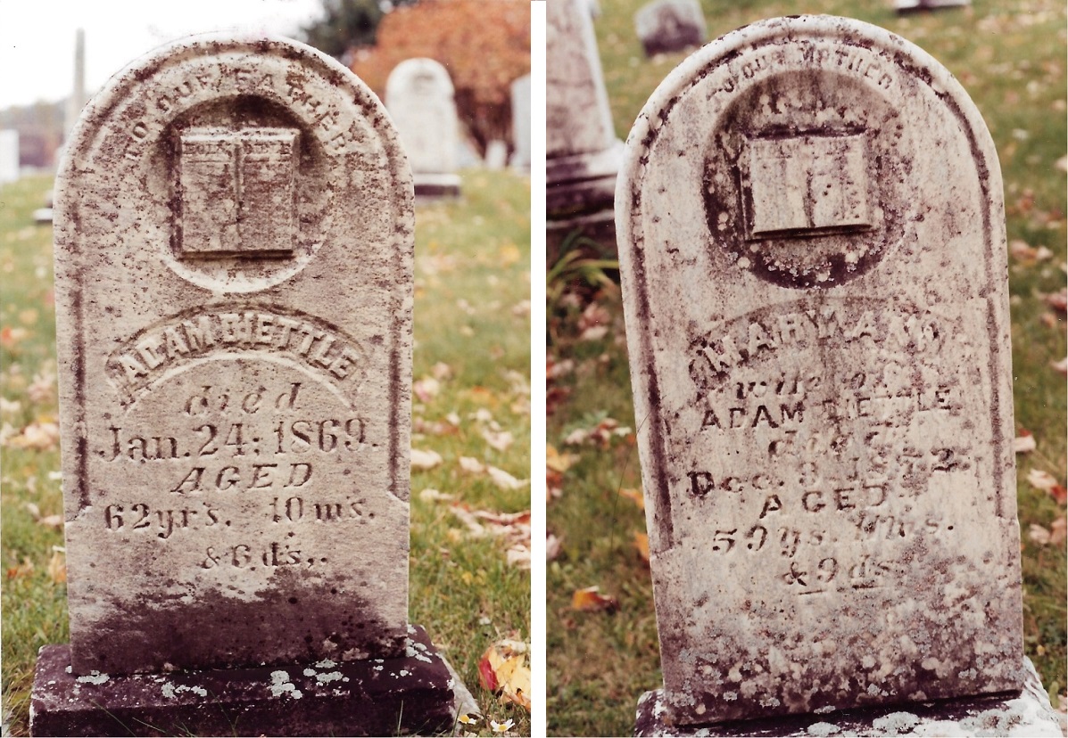 Color photographs of the tombstones of Adam and Mary Ann Diettle. 