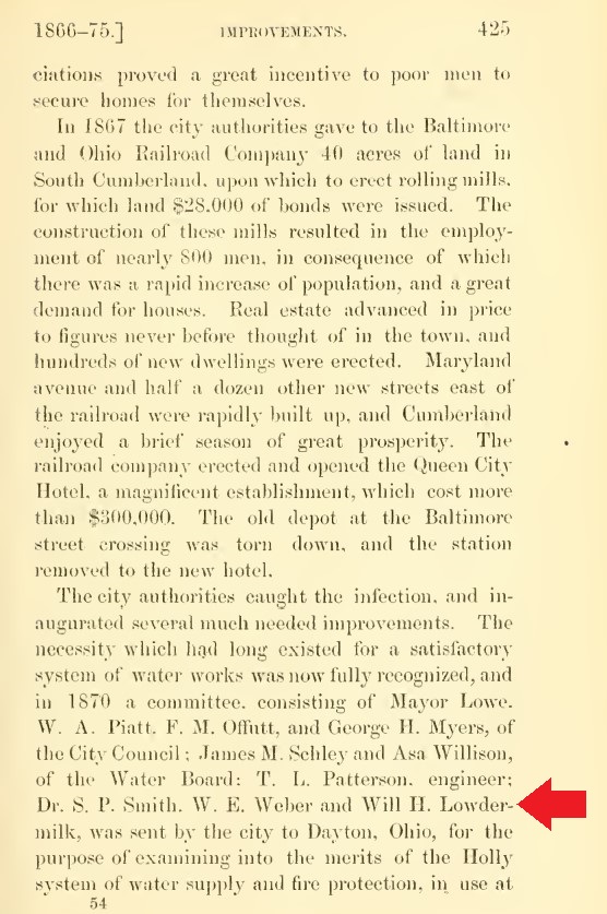  An excerpt indicating that Will Lowdermilk was a member of a committee that examined the merits of a municipal water system.
