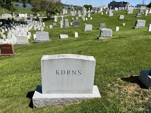 Rear of Virgil Korns' tombstone.