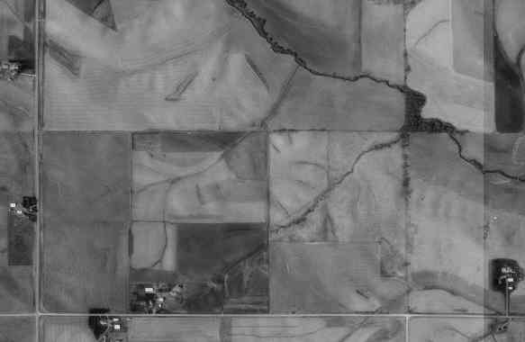 Korns Cemetery aerial photo, surrounding farm land