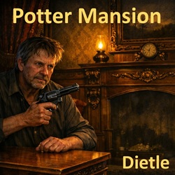 Cover artwork for the original western Pennsylvania Bluegrass song 'Potter Mansion' by Lannie Dietle, which describes the day a friend lost his father to suicide.