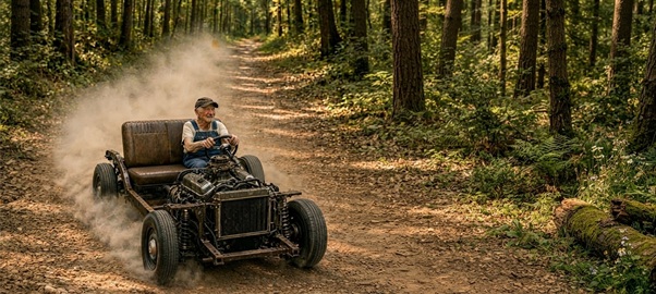 A depiction of the Pigmobile: A stripped-down backroads car from western Pennsylvania that inspired a bluegrass song.