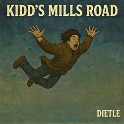 Cover artwork for the original motorcycle accident-related Pennsylvania Bluegrass song 'Kidd's Mills Road' by Lannie Dietle, which was inspired by an event in the early 1970s.