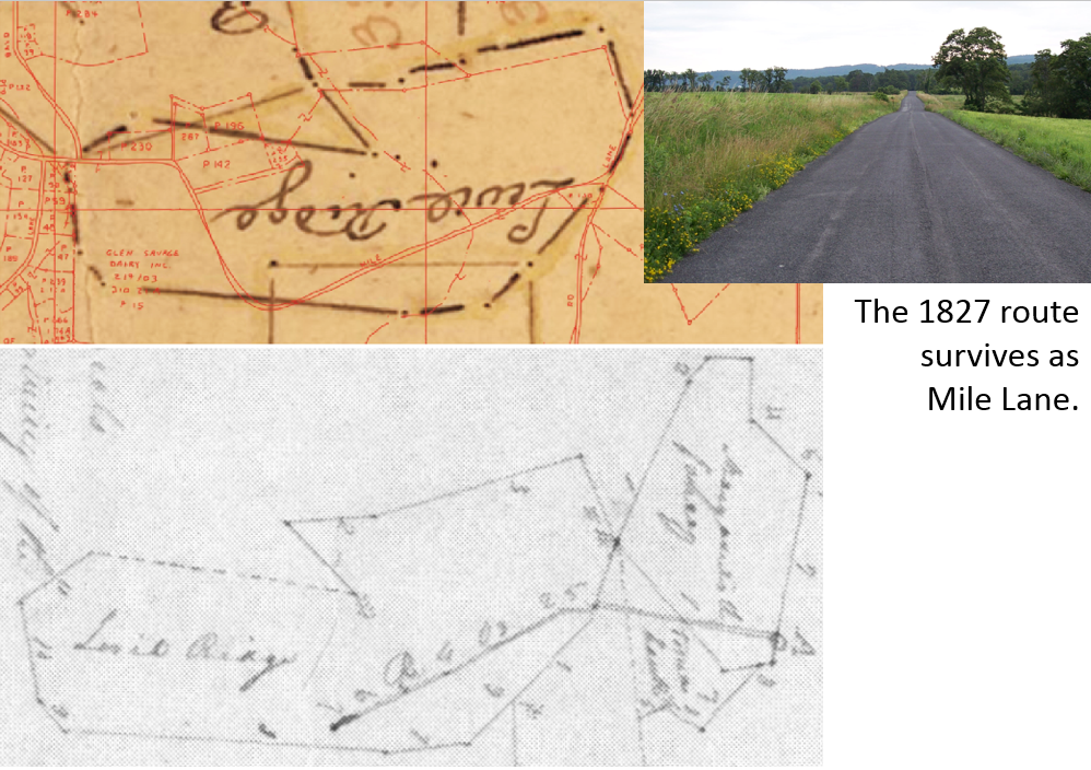 Using an old survey that illustrates the route of the Turkey Foot Road. 