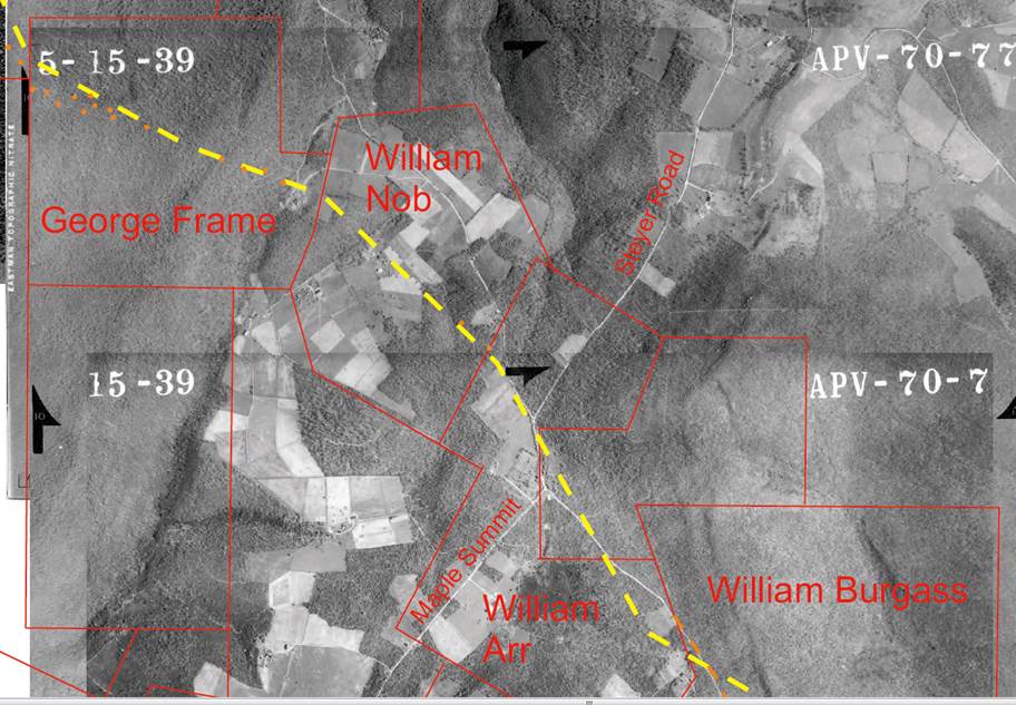  This aerial photo shows where the modern route of the Turkey Foot Road departs from the modern route.
