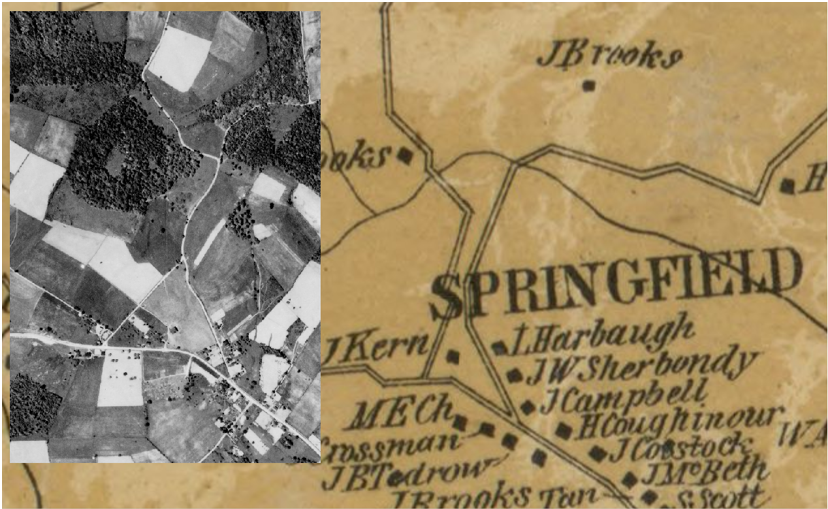 A map and aerial photo of Normalville, Pennsylvania. 