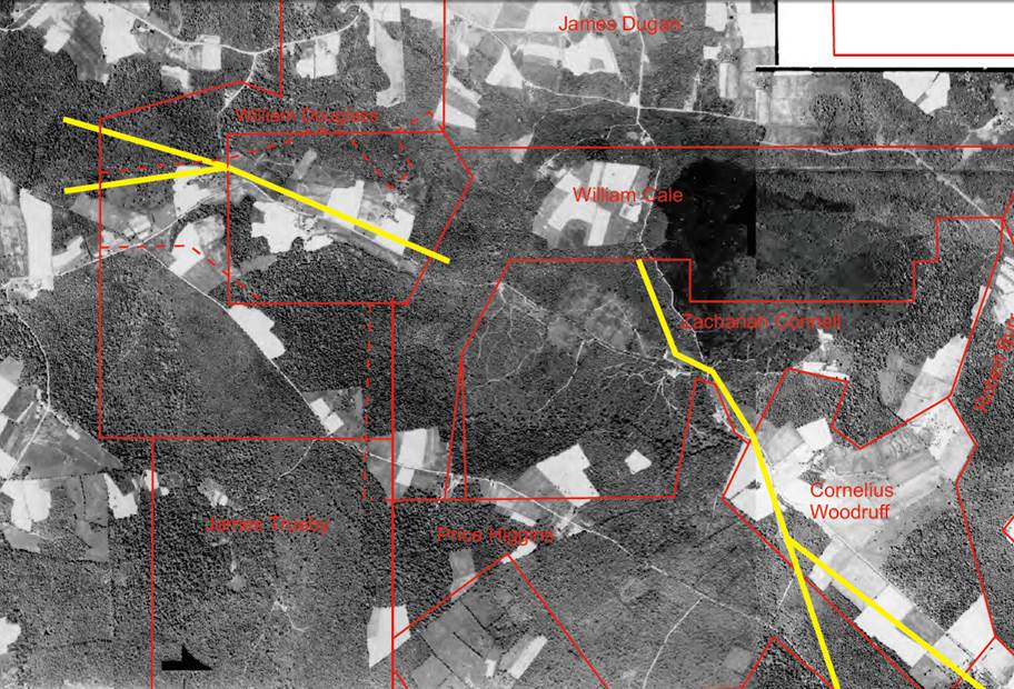 An aerial photo of the route of the Turkey Foot Road. 