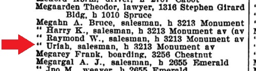 A reference to Uriah Megahan in the 1900 Philadelphia directory.