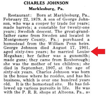 An excerpt from the book McElroy's Family Memories indicating that Louise Megahan's father was a gunsmith.  