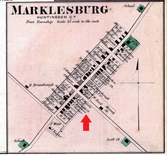 A reference to the house and gunsmith shop of A. McGahan in Marklesburg, Pennsylvania.