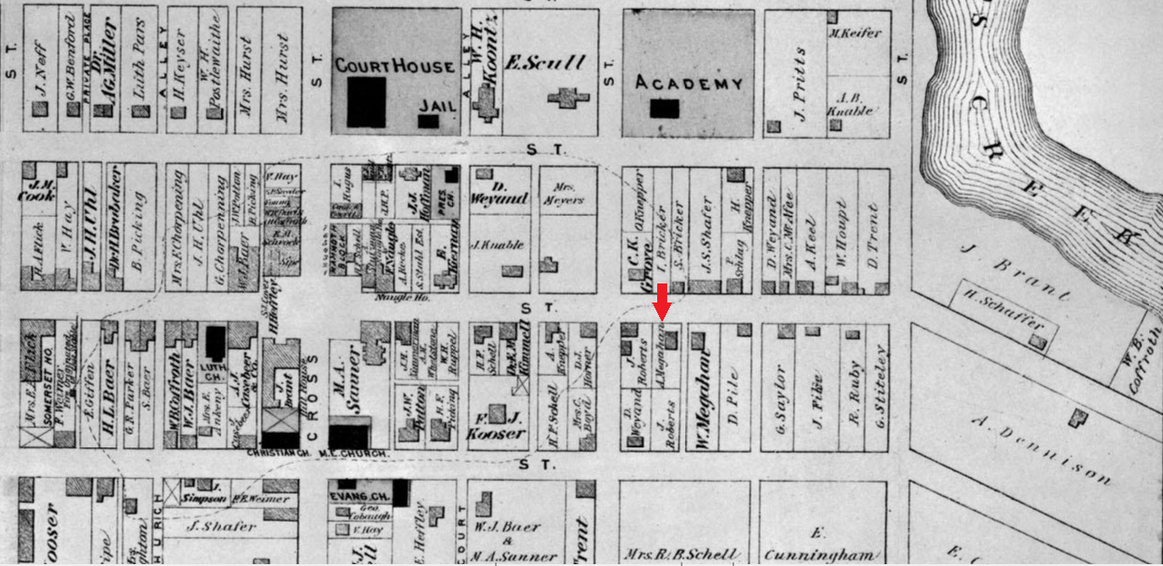 A map showing A. McGahan living in the borough of Somerset, Pennsylvania.  