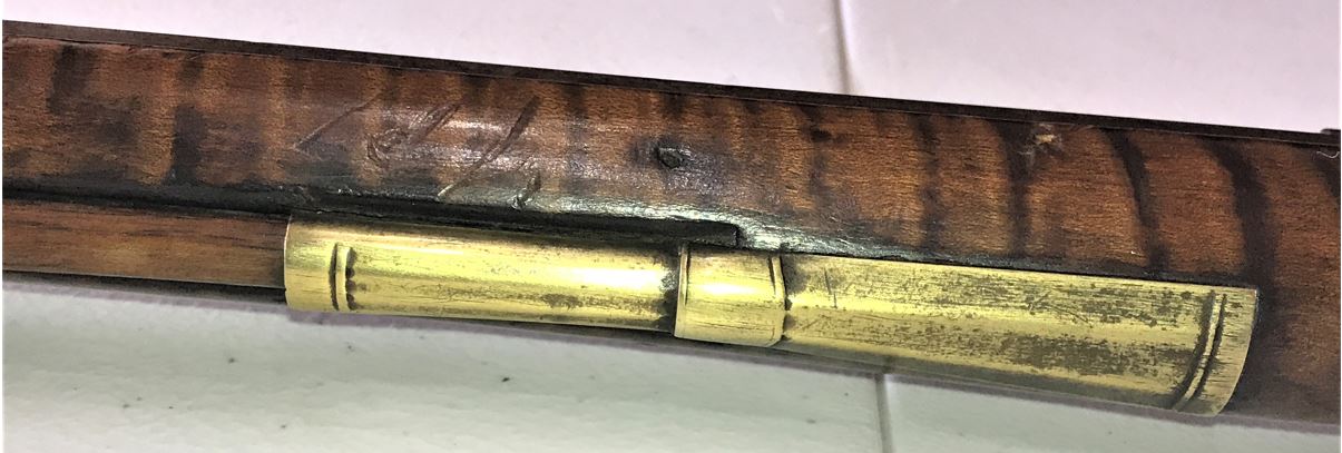 An oblique view of the left-hand side of the entry pipe on the Defibaugh muzzleloader.