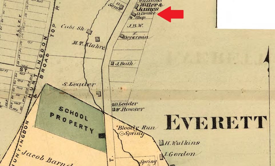 A map showing the location of Dolphus Drake's shop.
