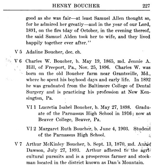 Page 227 from the Boucher Family book.