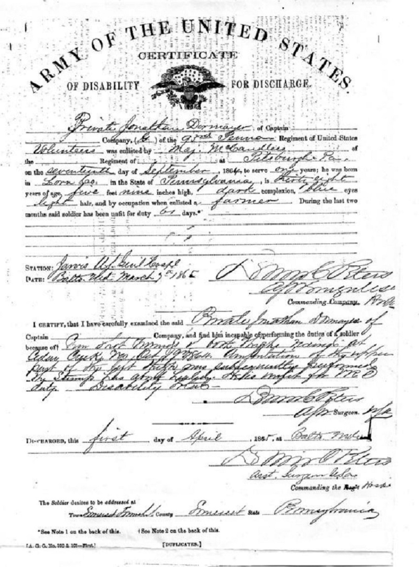  The discharge certificate of Jonathan Dormayer.