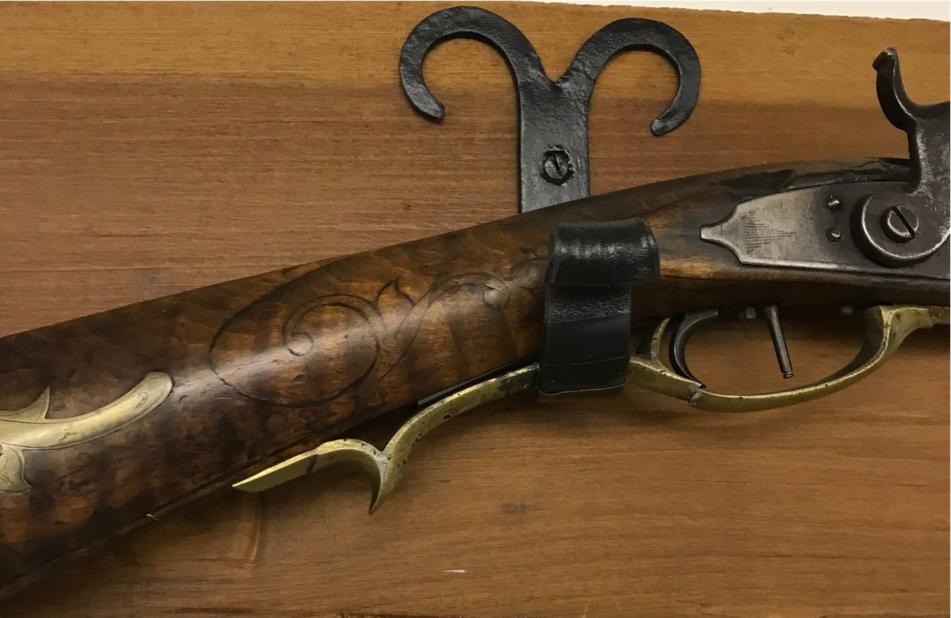 A photo showing the wrist area of the Dormayer school full stock long rifle.