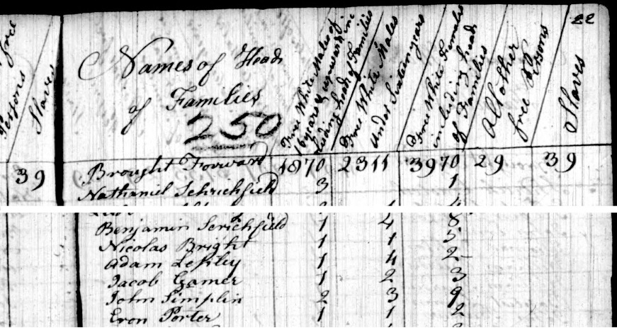 Census transcript identifies Adam Lepley and Jacob Gaumer.