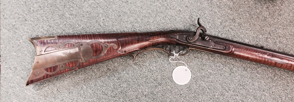 This photo shows part of the right-hand side of a percussion conversion muzzle loader that was made by the talented Bedford County, Pennsylvania gunsmith Jacob Stoudenour.