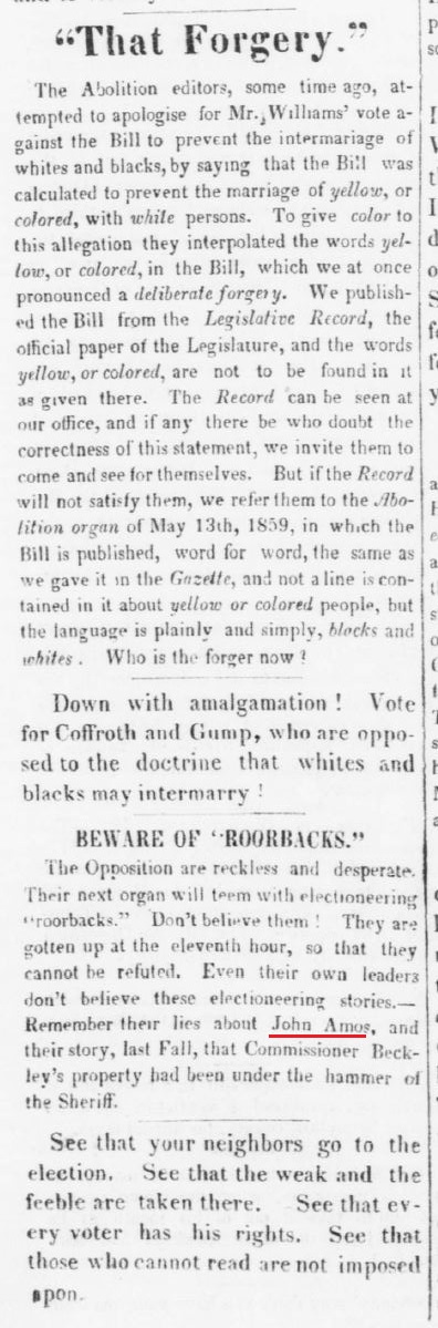 An 1859 newspaper article mentions John Amos. 