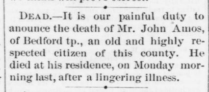 The death of John Amos is announced in the newspaper.