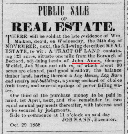  A newspaper advertisement provides a clue about the location of the farm of John Amos.