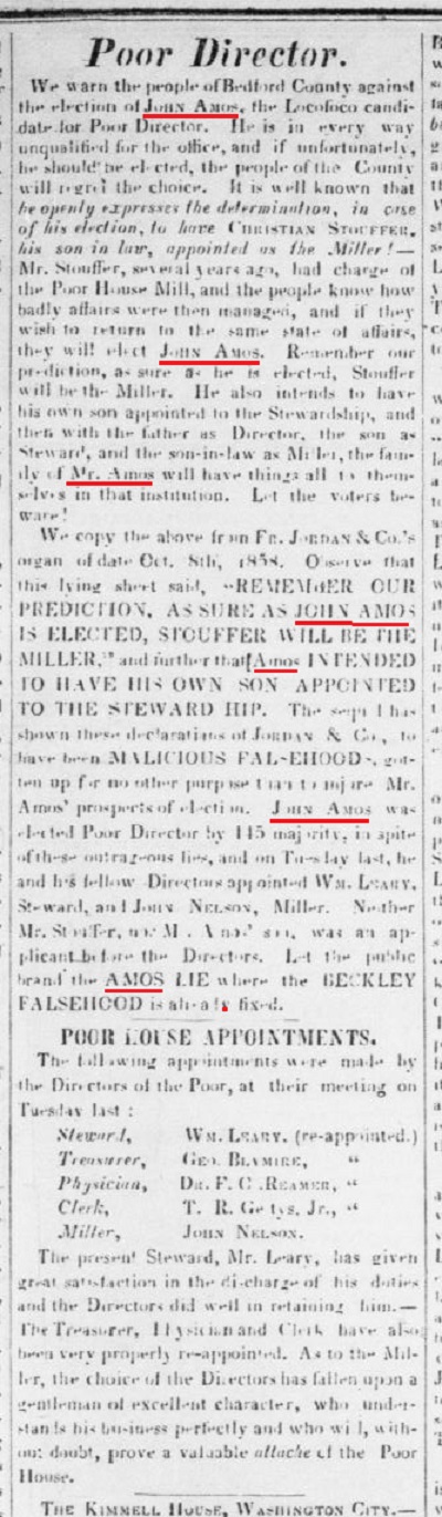 An 1858 newspaper article that mentions John Amos. 