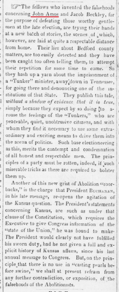 Another 1858 newspaper article mentions John Amos. 