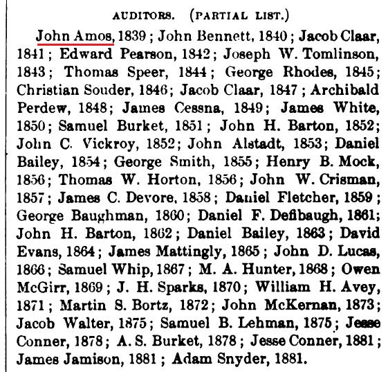This publication indicates that John Amos was a Bedford County Auditor in 1839.