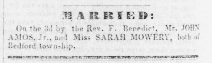 Newspaper announcement of the marriage of John Amos, Jr.