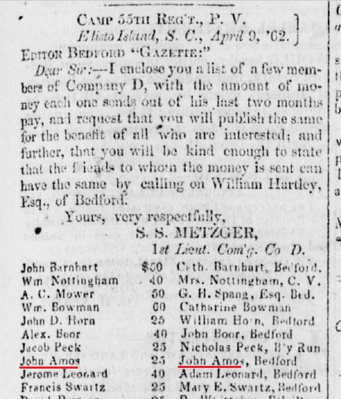 A record of John Amos, Jr. sending money home to his father from the Army