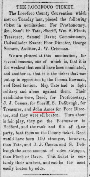 John Amos lost a bid to be elected as the Director of the Poor House.