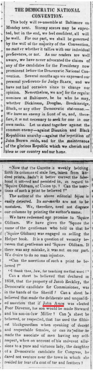 An 1860 newspaper political article mentions John Amos. 